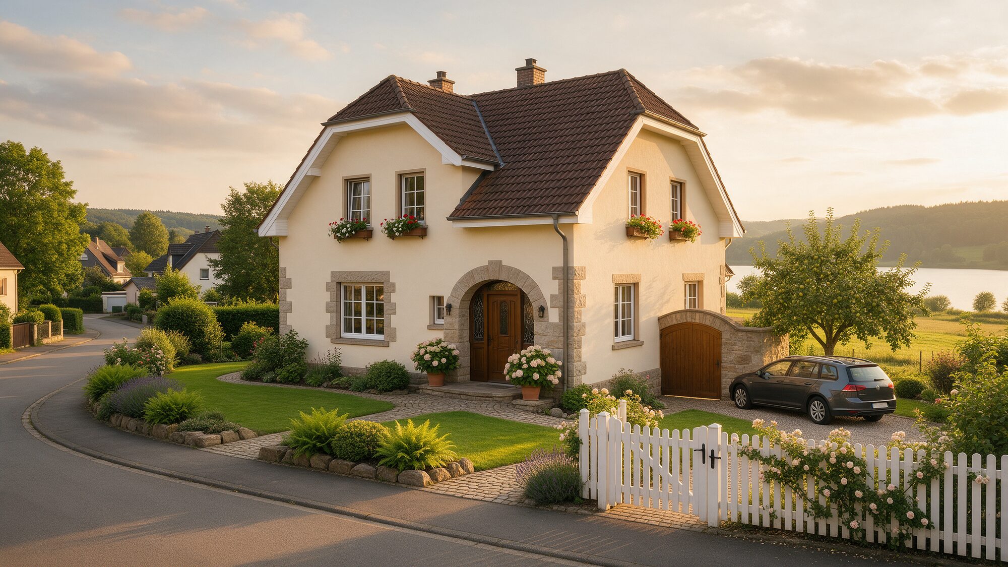 Einfamilienhaus in Losheim am See im Abendlicht